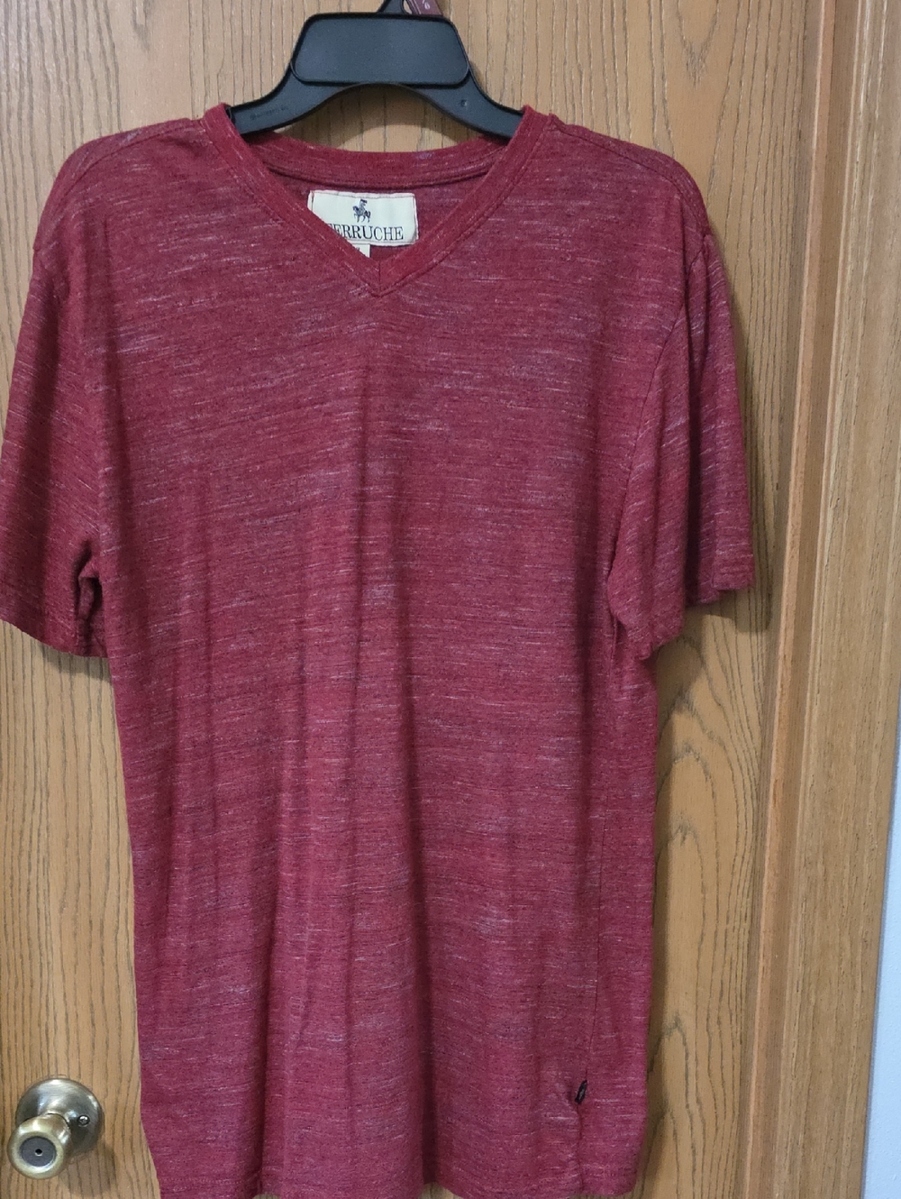 Ferruche Menswear V-Neck Short Sleeve Tee - Red Heather